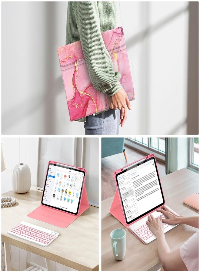 سوك جراب لوحة مفاتيح Soke لجهاز iPad Pro مقاس 13 بوصة (M5 2025/M4 2024)، لوحة مفاتيح بلوتوث قابلة للفصل بإضاءة خلفية بسبعة ألوان، غطاء خلفي من مادة TPU مع حامل قلم لجهاز iPad Pro مقاس 13 بوصة، لون رخامي أحمر - Image 5